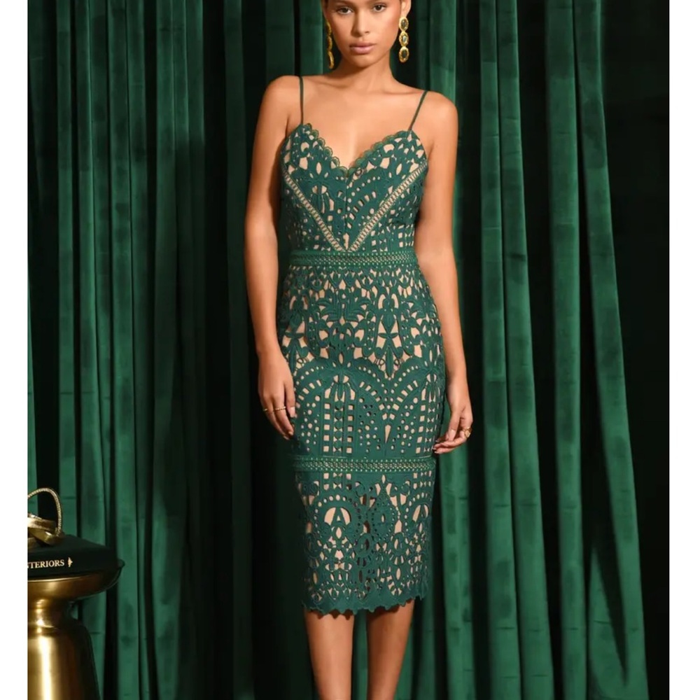 Adelyn Rae Green Sheath Midi Dress V-Neck - Picture 2 of 4